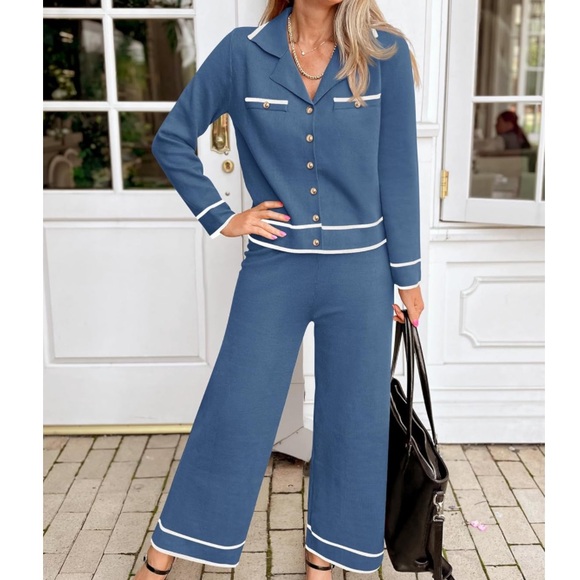 Pants - Women's Blue Button-Up Pantsuit